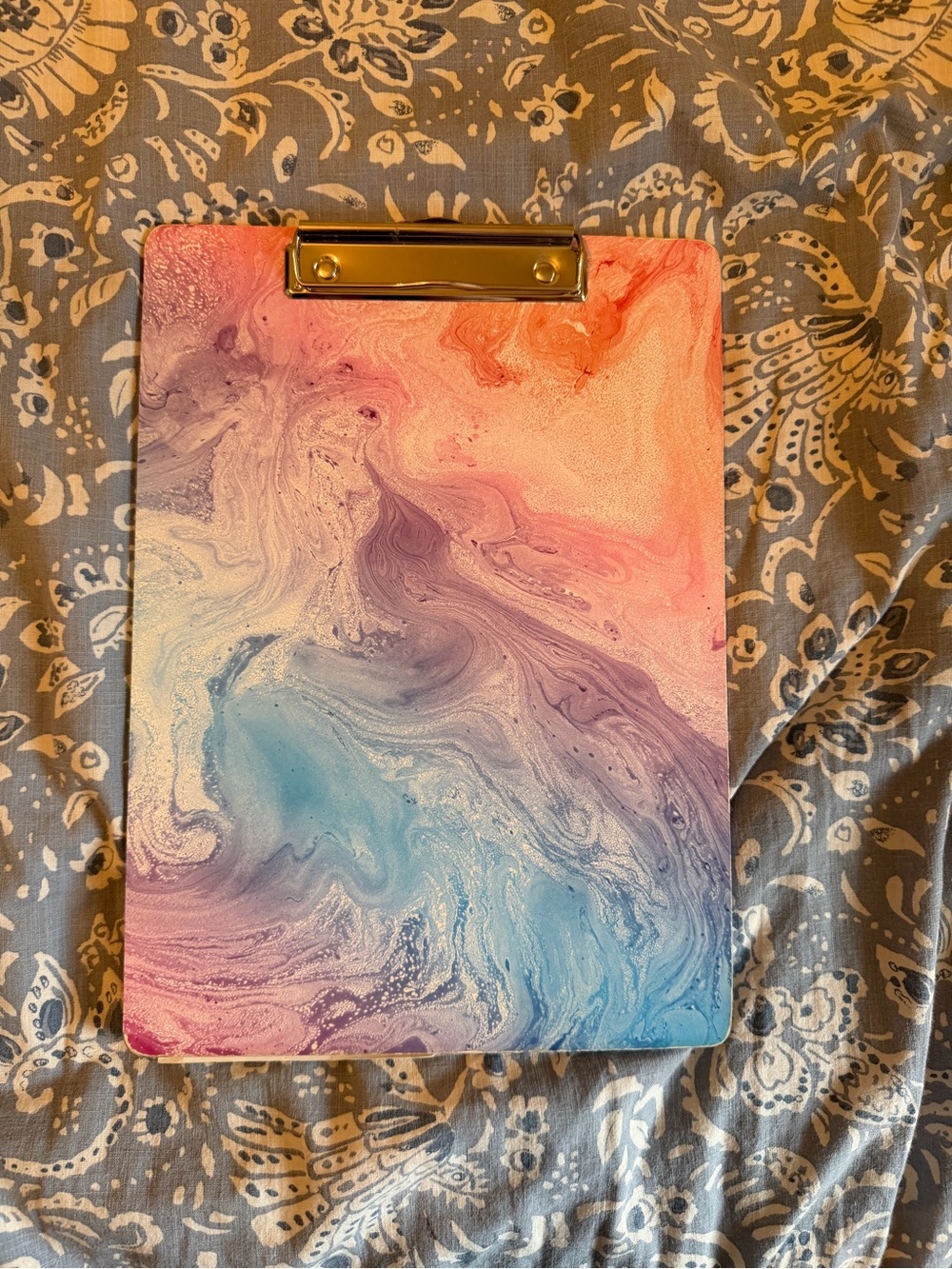 Marble Swirl Clipboard with Gold Clip - Pink, Blue & Purple